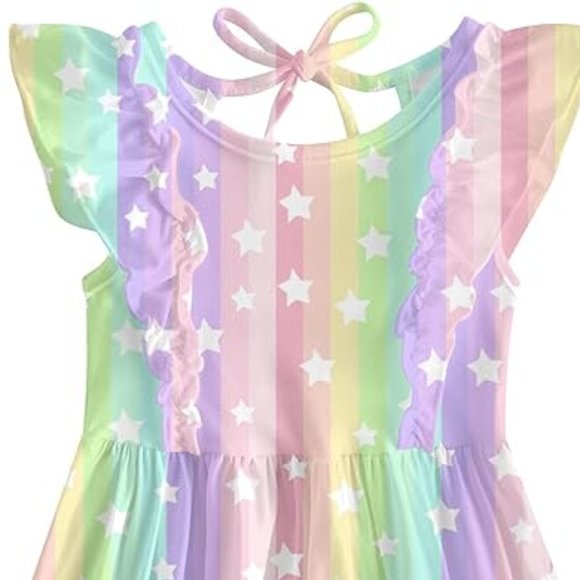 NEW Toddler Dress for Kids Summer Beach, Ruffle Sleeveless Tie Back Sundress - Picture 2 of 6